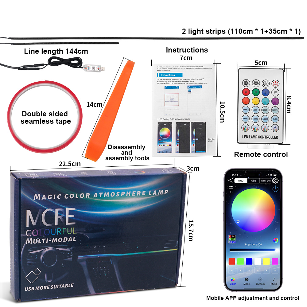 64 colors USB Car LED Ambient  - Led Ambient Interior Car Lights App Control recension och pris